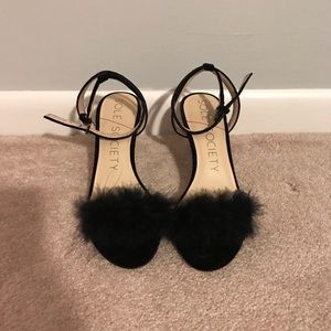 Sole Society Black Velvet 3” heels w/ Feathers